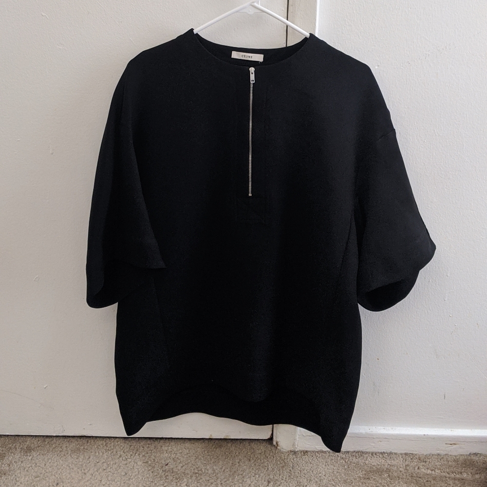 Celine Black Half Zip Blouse